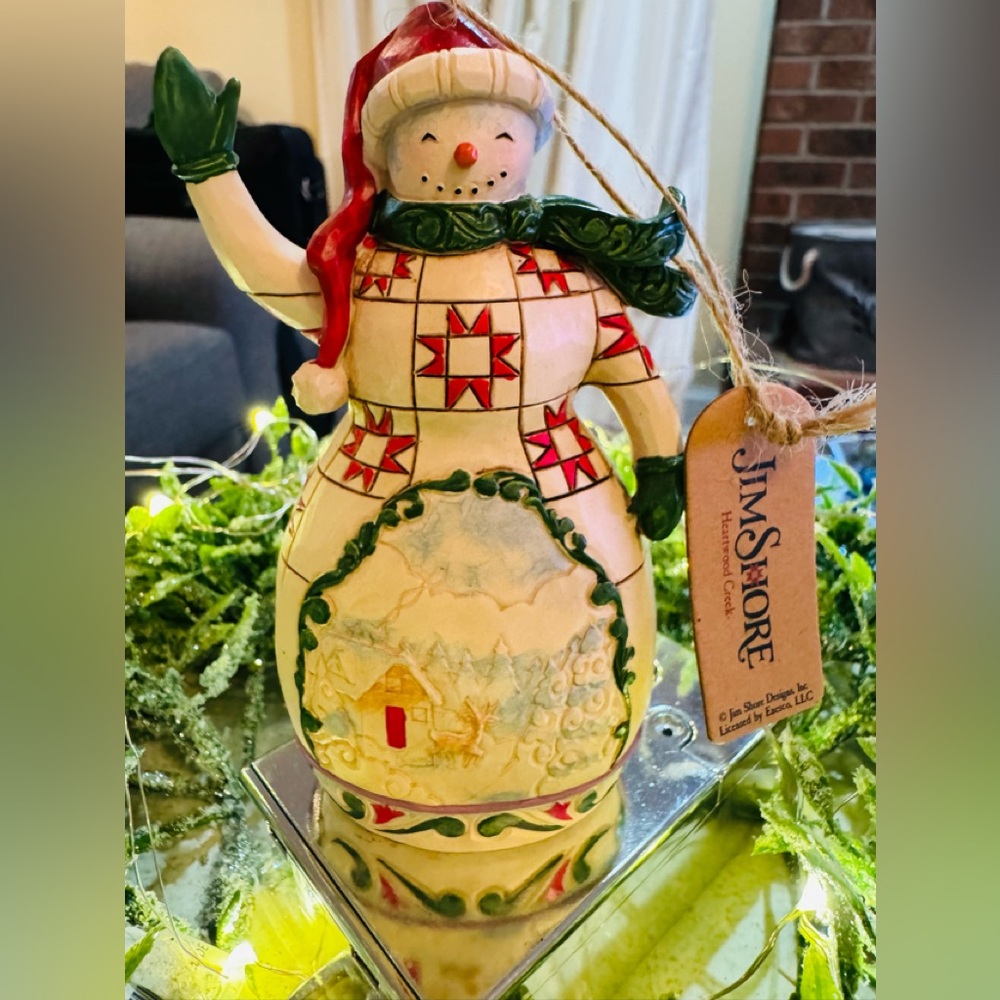 Heartwood Creek Hanging Ornament - Red & Green Snowman 6009470 by Jim Shore
